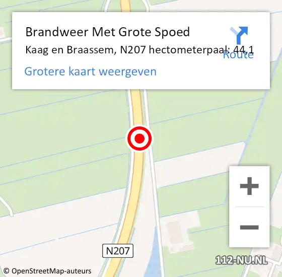 Locatie op kaart van de 112 melding: Brandweer Met Grote Spoed Naar Kaag en Braassem, N207 hectometerpaal: 44,1 op 11 augustus 2021 15:24
