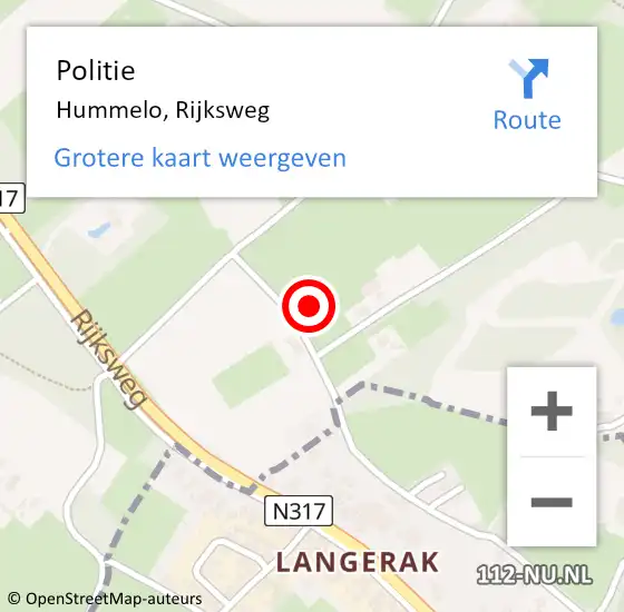 Locatie op kaart van de 112 melding: Politie Hummelo, Rijksweg op 11 augustus 2021 15:52