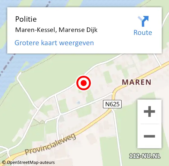 Locatie op kaart van de 112 melding: Politie Maren-Kessel, Marense Dijk op 11 augustus 2021 16:01