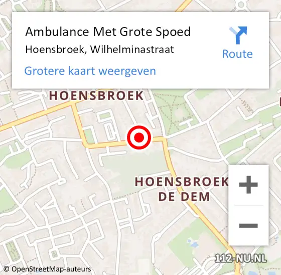 Locatie op kaart van de 112 melding: Ambulance Met Grote Spoed Naar Hoensbroek, Wilhelminastraat op 11 augustus 2021 16:03