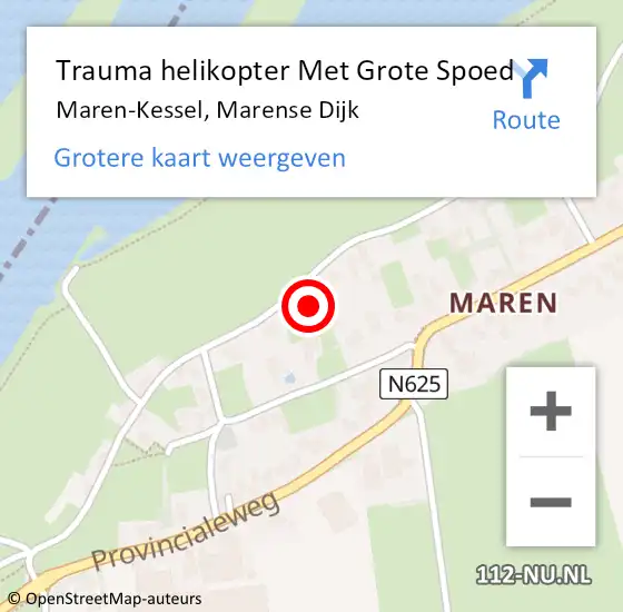 Locatie op kaart van de 112 melding: Trauma helikopter Met Grote Spoed Naar Maren-Kessel, Marense Dijk op 11 augustus 2021 16:03