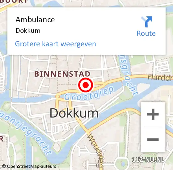 Locatie op kaart van de 112 melding: Ambulance Dokkum op 11 augustus 2021 16:23