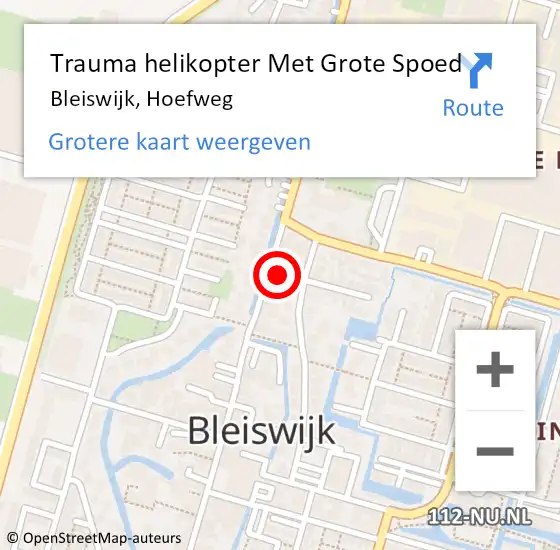 Locatie op kaart van de 112 melding: Trauma helikopter Met Grote Spoed Naar Bleiswijk, Hoefweg op 11 augustus 2021 16:51