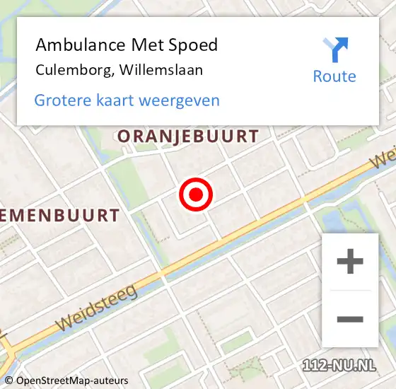 Locatie op kaart van de 112 melding: Ambulance Met Spoed Naar Culemborg, Willemslaan op 11 augustus 2021 16:59