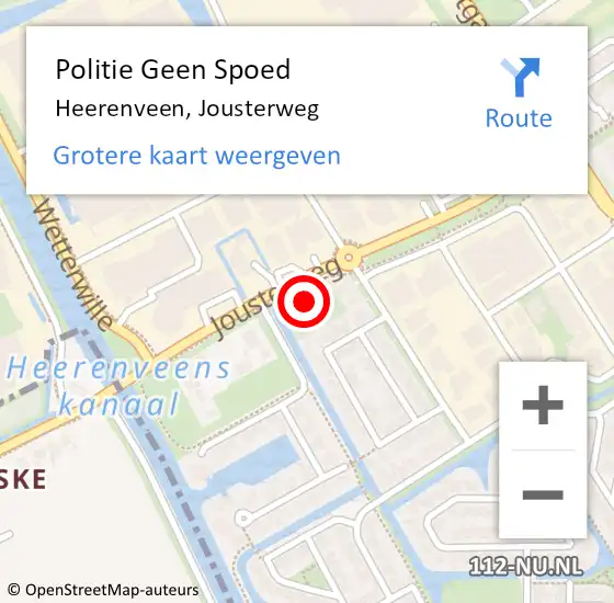 Locatie op kaart van de 112 melding: Politie Geen Spoed Naar Heerenveen, Jousterweg op 11 augustus 2021 17:02