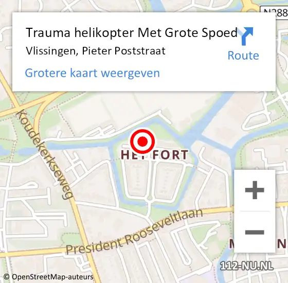 Locatie op kaart van de 112 melding: Trauma helikopter Met Grote Spoed Naar Vlissingen, Pieter Poststraat op 11 augustus 2021 17:23