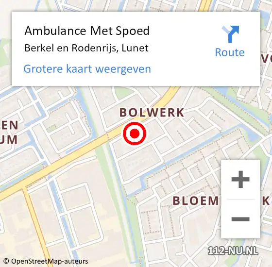 Locatie op kaart van de 112 melding: Ambulance Met Spoed Naar Berkel en Rodenrijs, Lunet op 11 augustus 2021 17:35