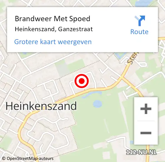 Locatie op kaart van de 112 melding: Brandweer Met Spoed Naar Heinkenszand, Ganzestraat op 11 augustus 2021 17:58