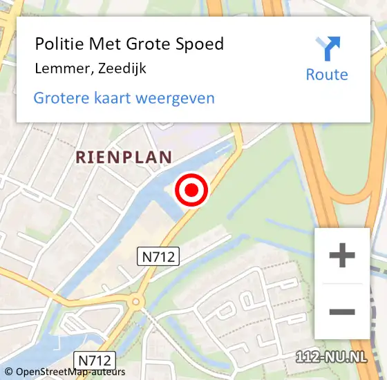 Locatie op kaart van de 112 melding: Politie Met Grote Spoed Naar Lemmer, Zeedijk op 11 augustus 2021 18:15