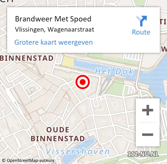 Locatie op kaart van de 112 melding: Brandweer Met Spoed Naar Vlissingen, Wagenaarstraat op 11 augustus 2021 18:33