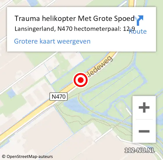 Locatie op kaart van de 112 melding: Trauma helikopter Met Grote Spoed Naar Lansingerland, N470 hectometerpaal: 12,9 op 11 augustus 2021 18:51