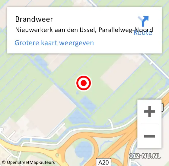 Locatie op kaart van de 112 melding: Brandweer Nieuwerkerk aan den IJssel, Parallelweg-Noord op 11 augustus 2021 19:01