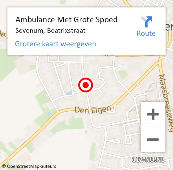 Locatie op kaart van de 112 melding: Ambulance Met Grote Spoed Naar Sevenum, Beatrixstraat op 11 augustus 2021 19:04