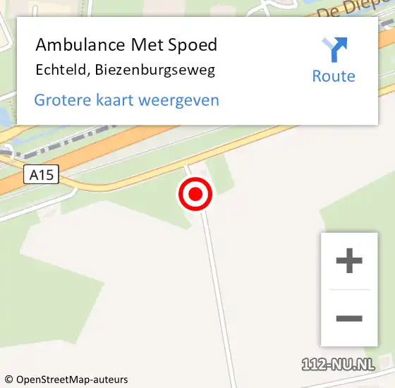 Locatie op kaart van de 112 melding: Ambulance Met Spoed Naar Echteld, Biezenburgseweg op 11 augustus 2021 19:31