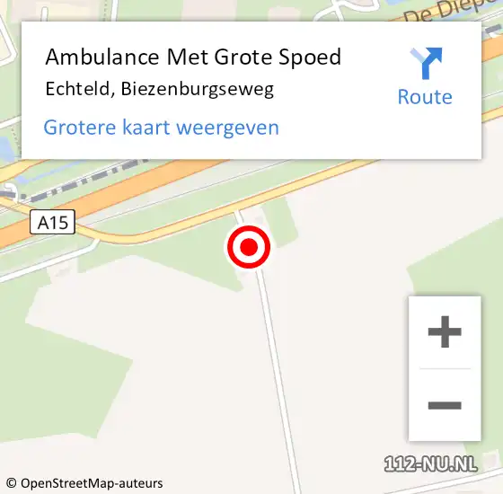 Locatie op kaart van de 112 melding: Ambulance Met Grote Spoed Naar Echteld, Biezenburgseweg op 11 augustus 2021 19:39