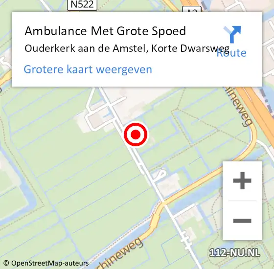 Locatie op kaart van de 112 melding: Ambulance Met Grote Spoed Naar Ouderkerk aan de Amstel, Korte Dwarsweg op 11 augustus 2021 20:08