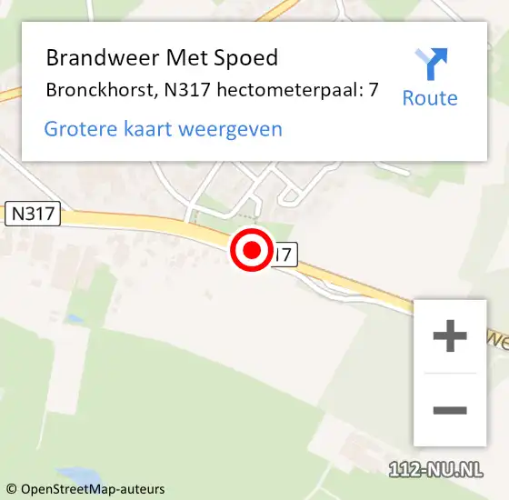 Locatie op kaart van de 112 melding: Brandweer Met Spoed Naar Bronckhorst, N317 hectometerpaal: 7 op 11 augustus 2021 20:34