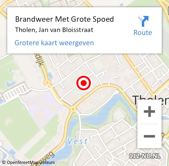 Locatie op kaart van de 112 melding: Brandweer Met Grote Spoed Naar Tholen, Jan van Bloisstraat op 11 augustus 2021 20:57