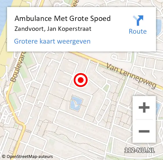 Locatie op kaart van de 112 melding: Ambulance Met Grote Spoed Naar Zandvoort, Jan Koperstraat op 11 augustus 2021 20:58