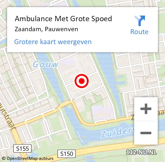 Locatie op kaart van de 112 melding: Ambulance Met Grote Spoed Naar Zaandam, Pauwenven op 11 augustus 2021 21:09