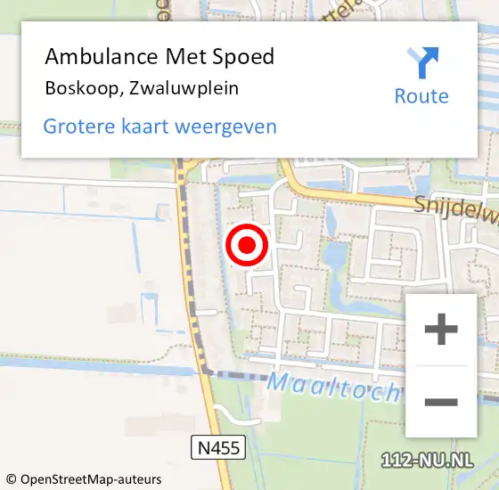 Locatie op kaart van de 112 melding: Ambulance Met Spoed Naar Boskoop, Zwaluwplein op 11 augustus 2021 21:18