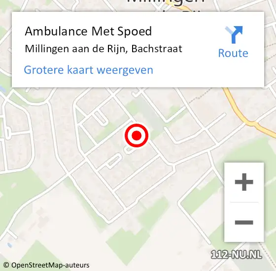 Locatie op kaart van de 112 melding: Ambulance Met Spoed Naar Millingen aan de Rijn, Bachstraat op 11 augustus 2021 21:26