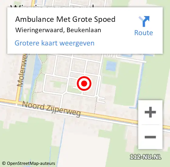 Locatie op kaart van de 112 melding: Ambulance Met Grote Spoed Naar Wieringerwaard, Beukenlaan op 11 augustus 2021 21:42