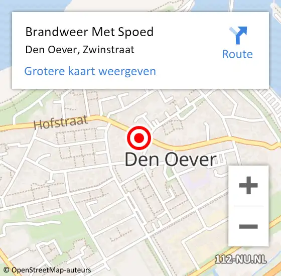 Locatie op kaart van de 112 melding: Brandweer Met Spoed Naar Den Oever, Zwinstraat op 11 augustus 2021 21:44