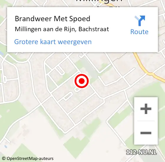 Locatie op kaart van de 112 melding: Brandweer Met Spoed Naar Millingen aan de Rijn, Bachstraat op 11 augustus 2021 21:51