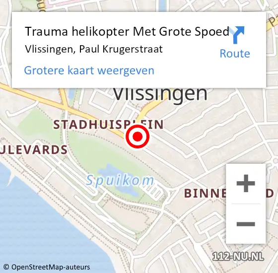 Locatie op kaart van de 112 melding: Trauma helikopter Met Grote Spoed Naar Vlissingen, Paul Krugerstraat op 11 augustus 2021 21:59