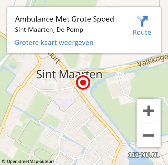 Locatie op kaart van de 112 melding: Ambulance Met Grote Spoed Naar Sint Maarten, De Pomp op 11 augustus 2021 23:10