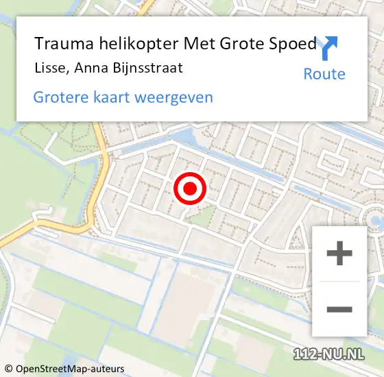 Locatie op kaart van de 112 melding: Trauma helikopter Met Grote Spoed Naar Lisse, Anna Bijnsstraat op 12 augustus 2021 00:04