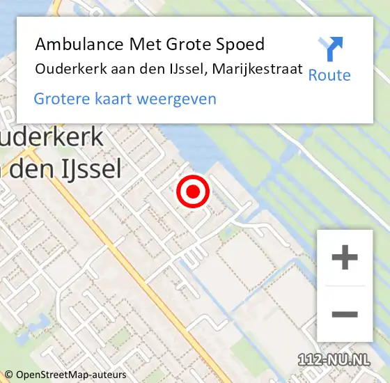 Locatie op kaart van de 112 melding: Ambulance Met Grote Spoed Naar Ouderkerk aan den IJssel, Marijkestraat op 12 augustus 2021 00:28