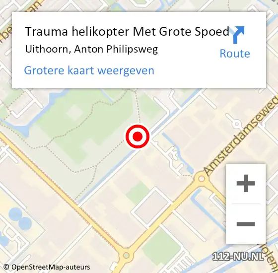 Locatie op kaart van de 112 melding: Trauma helikopter Met Grote Spoed Naar Uithoorn, Anton Philipsweg op 12 augustus 2021 00:30