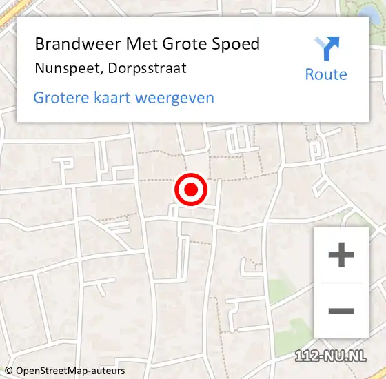 Locatie op kaart van de 112 melding: Brandweer Met Grote Spoed Naar Nunspeet, Dorpsstraat op 12 augustus 2021 00:37