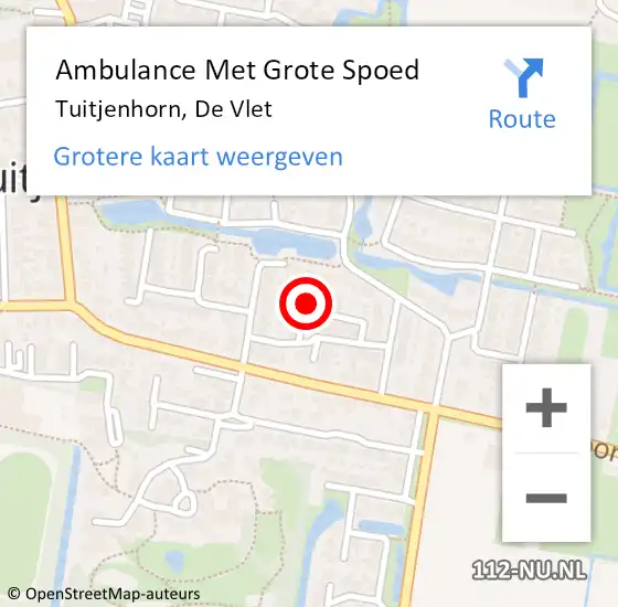 Locatie op kaart van de 112 melding: Ambulance Met Grote Spoed Naar Tuitjenhorn, De Vlet op 12 augustus 2021 00:47