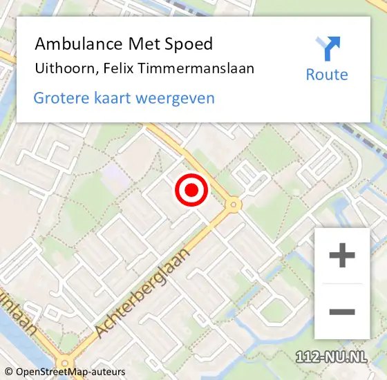 Locatie op kaart van de 112 melding: Ambulance Met Spoed Naar Uithoorn, Felix Timmermanslaan op 12 augustus 2021 02:01