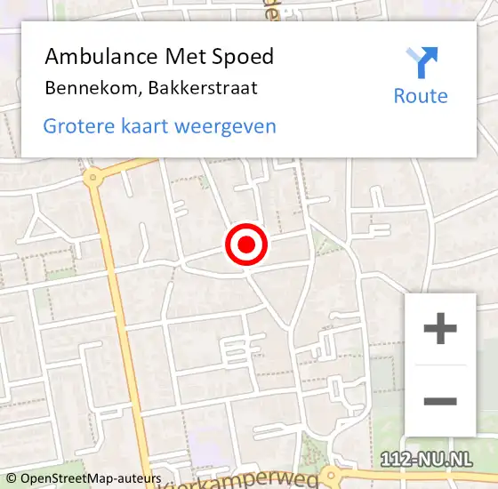 Locatie op kaart van de 112 melding: Ambulance Met Spoed Naar Bennekom, Bakkerstraat op 12 augustus 2021 02:08