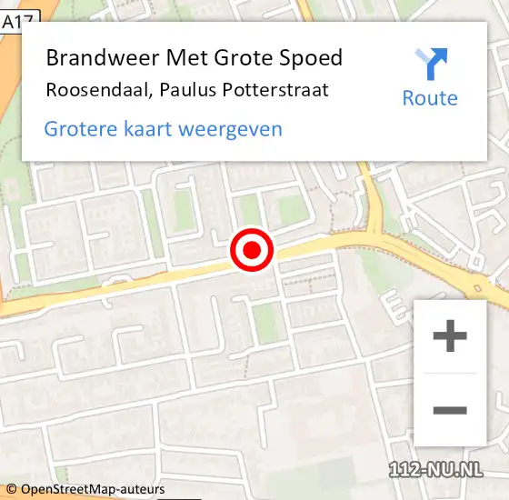 Locatie op kaart van de 112 melding: Brandweer Met Grote Spoed Naar Roosendaal, Paulus Potterstraat op 12 augustus 2021 02:22