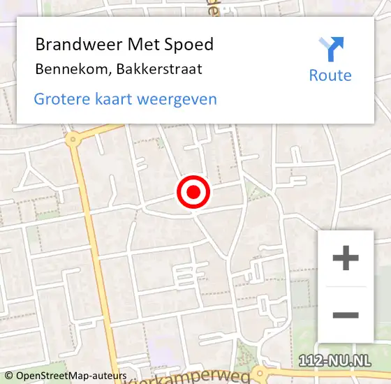 Locatie op kaart van de 112 melding: Brandweer Met Spoed Naar Bennekom, Bakkerstraat op 12 augustus 2021 02:30