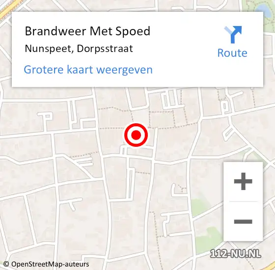 Locatie op kaart van de 112 melding: Brandweer Met Spoed Naar Nunspeet, Dorpsstraat op 12 augustus 2021 02:40