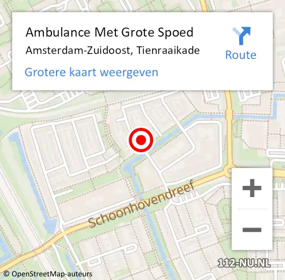 Locatie op kaart van de 112 melding: Ambulance Met Grote Spoed Naar Amsterdam-Zuidoost, Tienraaikade op 12 augustus 2021 03:00