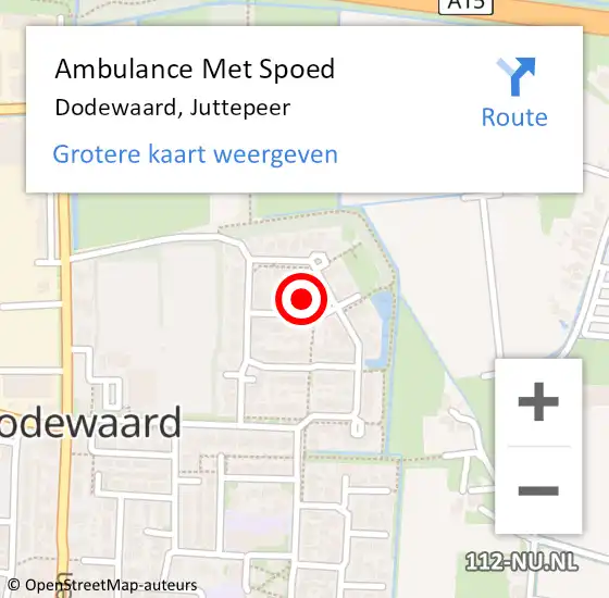 Locatie op kaart van de 112 melding: Ambulance Met Spoed Naar Dodewaard, Juttepeer op 12 augustus 2021 03:17