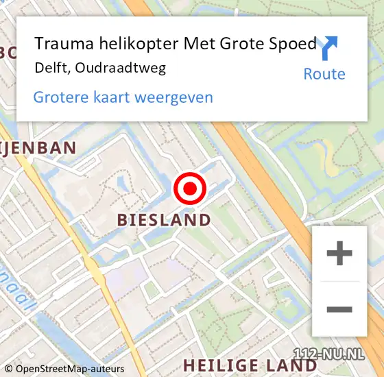 Locatie op kaart van de 112 melding: Trauma helikopter Met Grote Spoed Naar Delft, Oudraadtweg op 12 augustus 2021 03:26