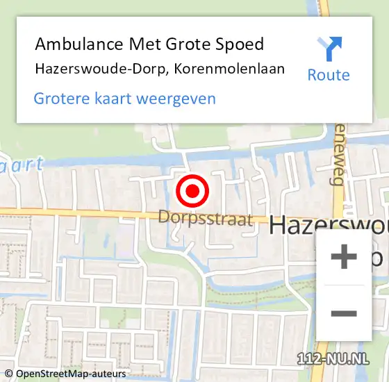 Locatie op kaart van de 112 melding: Ambulance Met Grote Spoed Naar Hazerswoude-Dorp, Korenmolenlaan op 12 augustus 2021 03:39