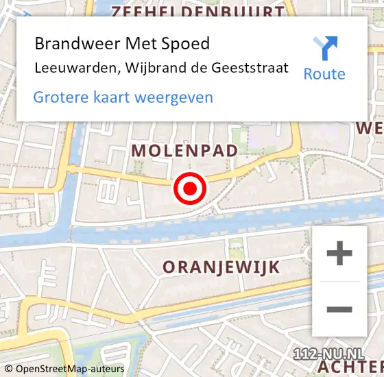 Locatie op kaart van de 112 melding: Brandweer Met Spoed Naar Leeuwarden, Wijbrand de Geeststraat op 12 augustus 2021 05:07