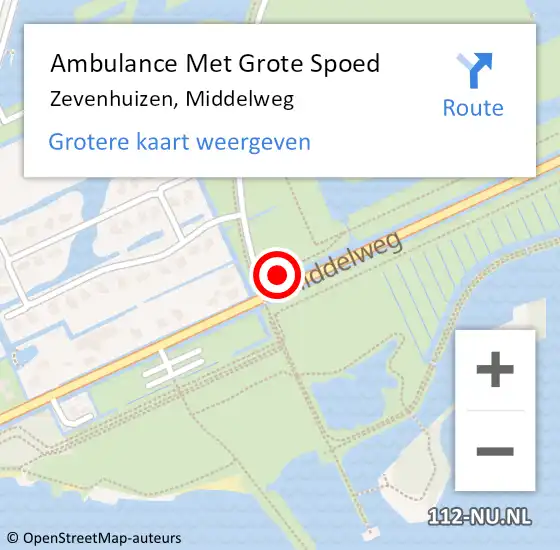 Locatie op kaart van de 112 melding: Ambulance Met Grote Spoed Naar Zevenhuizen, Middelweg op 12 augustus 2021 06:38