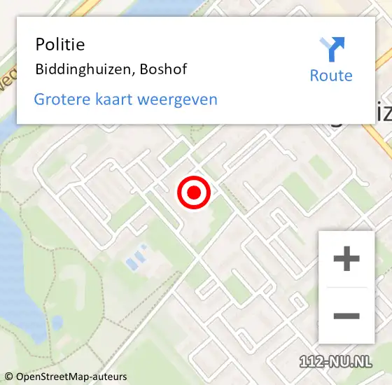 Locatie op kaart van de 112 melding: Politie Biddinghuizen, Boshof op 19 juni 2014 13:17