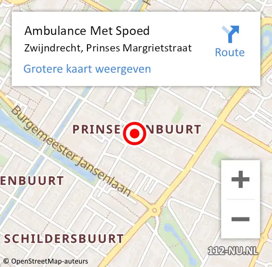 Locatie op kaart van de 112 melding: Ambulance Met Spoed Naar Zwijndrecht, Prinses Margrietstraat op 12 augustus 2021 08:01