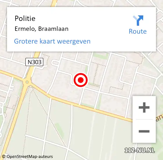 Locatie op kaart van de 112 melding: Politie Ermelo, Braamlaan op 12 augustus 2021 08:05